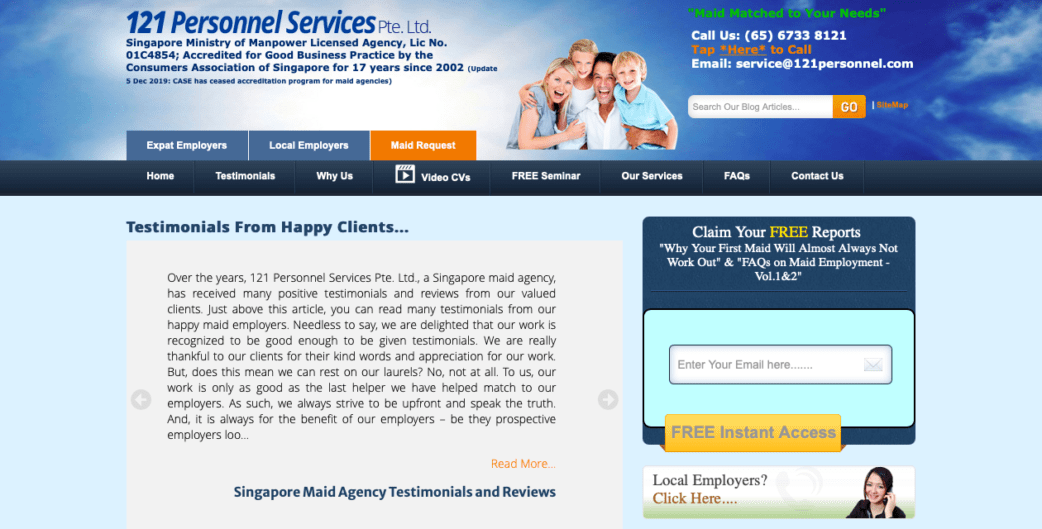 121 personnel services - best maid agencies in singapore
